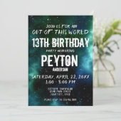 Galaxy Stars Verjaardagsfeestje Groen Blauw Kaart (Staand voorkant)