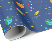 Galaxy Sterren & Planeten Zonnestelsel Marine Blau Cadeaupapier (Rol Hoek)
