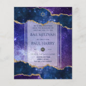 Galaxy Sterrennacht BAR MITZVAH Invitations Navy (Voorkant)