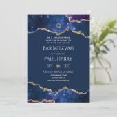 Galaxy Sterrennacht BAR MITZVAH Invitations Navy Kaart (Staand voorkant)