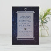 Galaxy Sterrennacht BAR MITZVAH Invitations Navy Kaart (Staand voorkant)