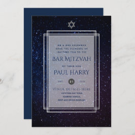 Galaxy Sterrennacht BAR MITZVAH Invitations Navy Kaart