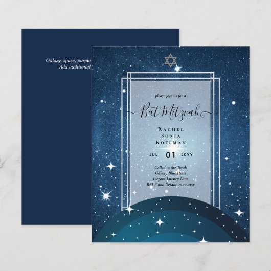Galaxy Sterrennacht BAT MITZVAH Agate Invitation (Voorkant / Achterkant)