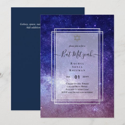 Galaxy Sterrennacht BAT MITZVAH Agate Invitation Kaart (Voorkant / Achterkant)