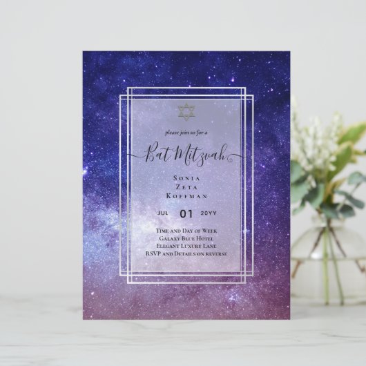 Galaxy Sterrennacht BAT MITZVAH Uitnodiging (Staand voorkant)