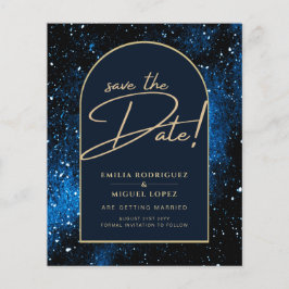 Galaxy Sterrennacht Blue Gold Wedding SAVE DATE Flyer