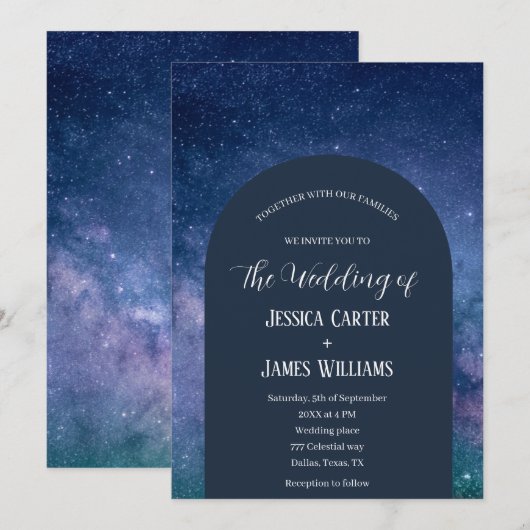 Galaxy Sterrennacht Celestial Arch Space Wedding Kaart (Voorkant / Achterkant)