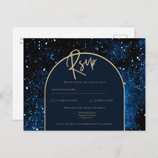 Galaxy Sterrennacht Navy Blue Gold Wedding Briefkaart (Voorkant / Achterkant)
