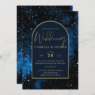 Galaxy Sterrennacht Navy Blue Gold Wedding Kaart