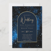 Galaxy Sterrennacht Navy Blue Gold Wedding Kaart (Voorkant)