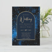 Galaxy Sterrennacht Navy Blue Gold Wedding Kaart (Staand voorkant)