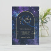 Galaxy Sterrennacht Navy Blue Gold Wedding Kaart (Staand voorkant)