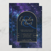 Galaxy Sterrennacht Navy Blue Gold Wedding Kaart (Voorkant / Achterkant)