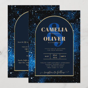 Galaxy Sterrennacht Navy Blue Gold Wedding Kaart