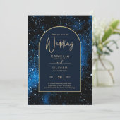 Galaxy Sterrennacht Navyblauw Gouden Trouwring Kaart (Staand voorkant)