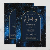 Galaxy Sterrennacht Navyblauw Gouden Trouwring Kaart (Voorkant / Achterkant)