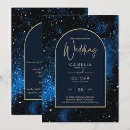 Galaxy Sterrennacht Navyblauw Gouden Trouwring Kaart