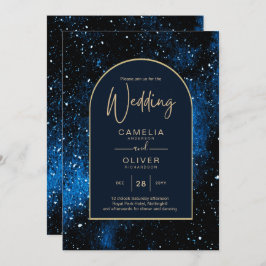 Galaxy Sterrennacht Navyblauw Gouden Trouwring Kaart