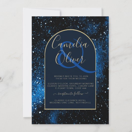 Galaxy Sterrennacht Navyblauw Gouden Trouwring Kaart (Voorkant)