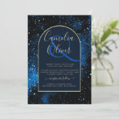 Galaxy Sterrennacht Navyblauw Gouden Trouwring Kaart (Staand voorkant)