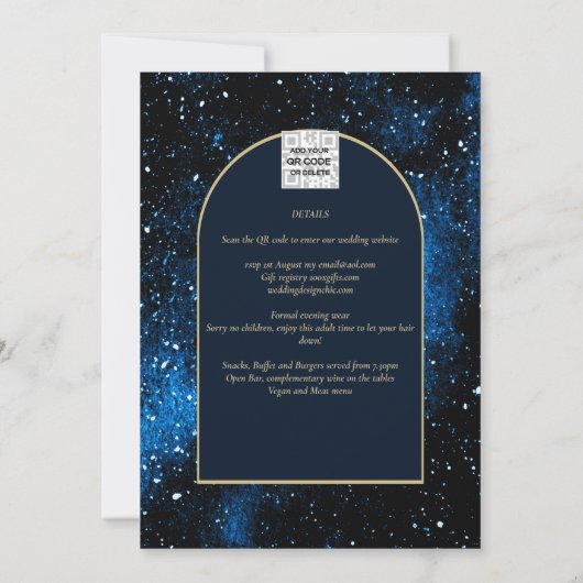 Galaxy Sterrennacht Navyblauw Gouden Trouwring Kaart (Achterkant)