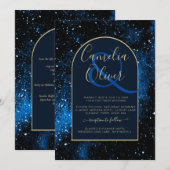 Galaxy Sterrennacht Navyblauw Gouden Trouwring Kaart (Voorkant / Achterkant)