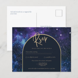 Galaxy Sterrennacht Paars Blauw Goud Trouw RSVP Briefkaart