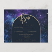 Galaxy Sterrennacht Paars Blauw Goud Trouw RSVP Briefkaart (Voorkant)