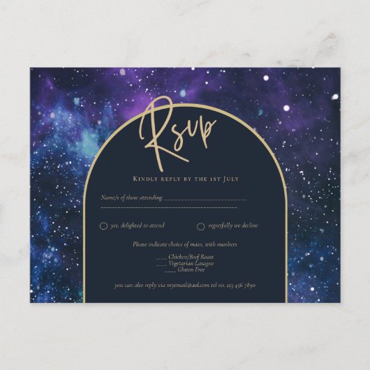 Galaxy Sterrennacht Paars Blue Gold Weddenschap RS Briefkaart (Voorkant)