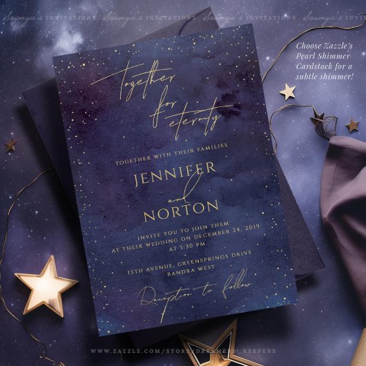 Galaxy Sterrennacht Sky Blue Paarse gouden bruilof Kaart