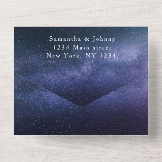 Galaxy Sterrennacht Sky Universe Trouwnevel All In One Uitnodiging (Achterkant)