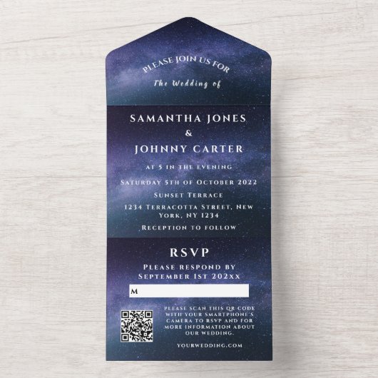 Galaxy Sterrennacht Sky Universe Trouwnevel All In One Uitnodiging (Binnen)