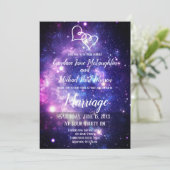 Galaxy Sterrennacht Space Double Hearts Wedding Kaart (Staand voorkant)