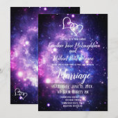 Galaxy Sterrennacht Space Double Hearts Wedding Kaart (Voorkant / Achterkant)