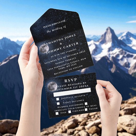 Galaxy Sterrennacht Sterren Sky Wedding Moon All In One Uitnodiging