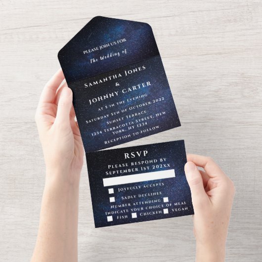 Galaxy Sterrennacht Sterren Sky Wedding Nebula All In One Uitnodiging (Afscheurbaar)