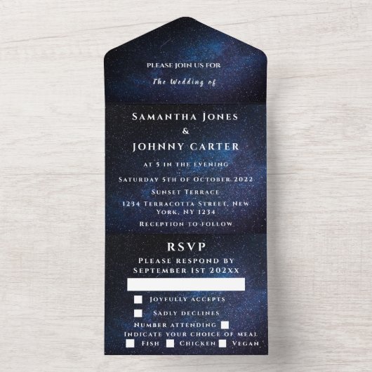 Galaxy Sterrennacht Sterren Sky Wedding Nebula All In One Uitnodiging (Binnen)