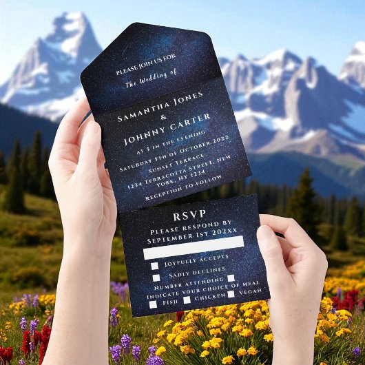 Galaxy Sterrennacht Sterren Sky Wedding Nebula All In One Uitnodiging