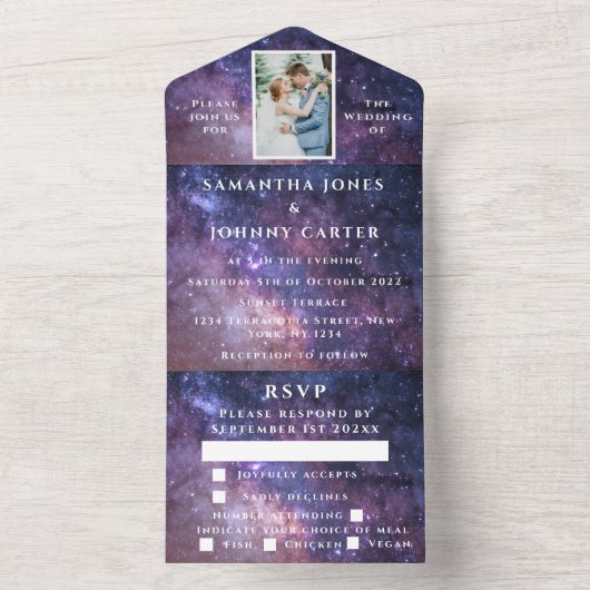 Galaxy Sterrennacht Universe Sky Wedding Nebula All In One Uitnodiging (Binnen)