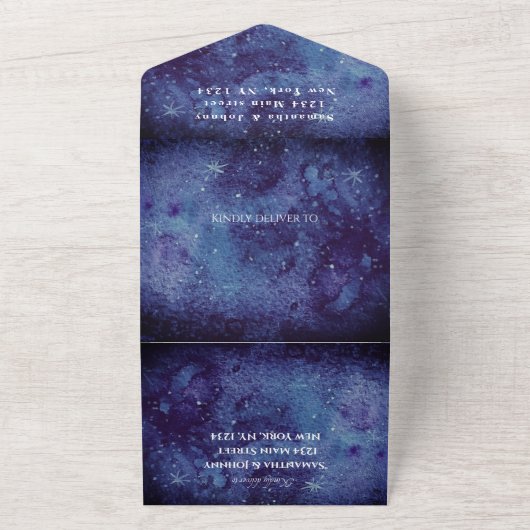 Galaxy Sterrennacht Universe Sky Wedding Nebula All In One Uitnodiging (Buitenkant)