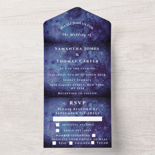 Galaxy Sterrennacht Universe Sky Wedding Nebula All In One Uitnodiging (Binnen)