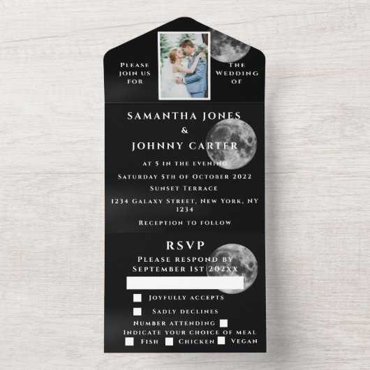 Galaxy Sterrennacht Universum Foto Huwelijksmaan All In One Uitnodiging (Binnen)