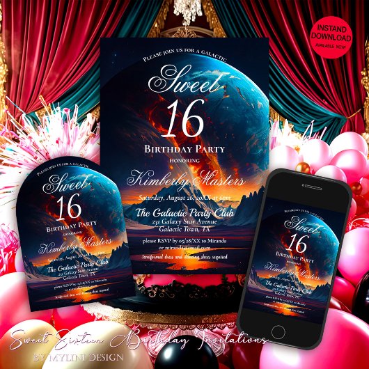 Galaxy Sweet Sixteen Birthday Party Kaart