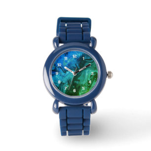 Galaxy Swirl Blue Glitter Abstract kosmisch patroo Horloge