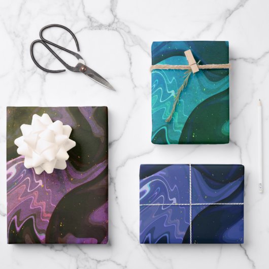 Galaxy Swirl Blue Glitter Abstract kosmisch patroo Inpakpapier Vel (Voorkant)