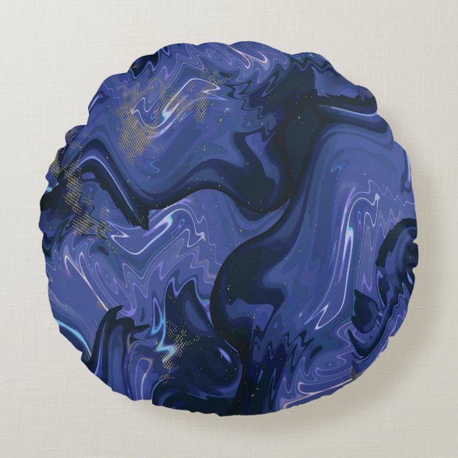 Galaxy Swirl Blue Glitter Abstract kosmisch patroo Rond Kussen (Voorkant)