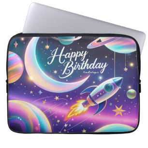 Galaxy-thema gelukkige verjaardag halve maan, ster laptop sleeve