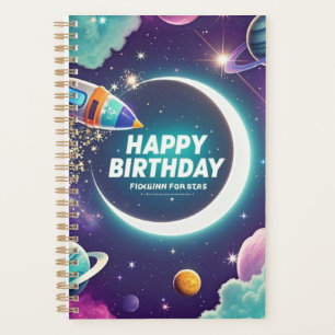 Galaxy-thema gelukkige verjaardag halve maan, ster planner