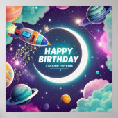 Galaxy-thema gelukkige verjaardag halve maan, ster poster (Voorkant)