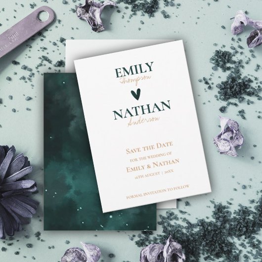 Galaxy Theme Mooie Witte Groene Hart Bruiloft Save The Date